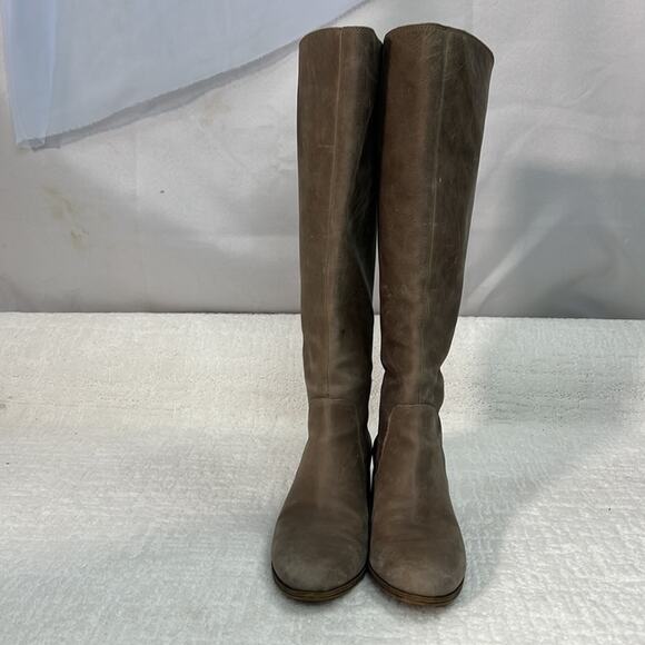 Lucky Brand Lanesha taupe leather tall riding boots back zip low block heel 6.5 - Picture 4 of 10